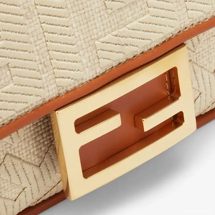 Cheap Fendi Baguette Mini Bag Beige FF In Straw Motif 0703